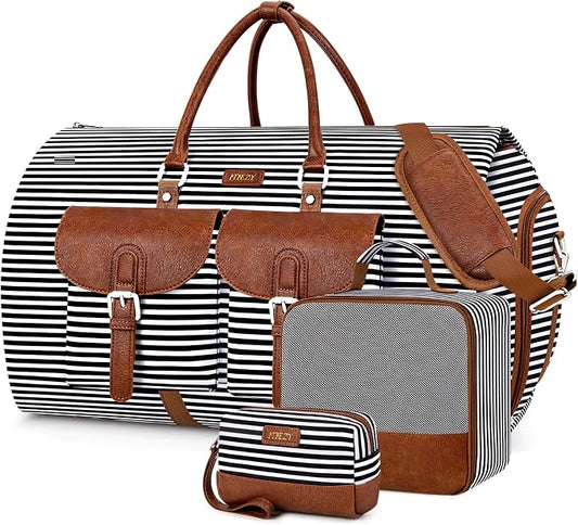 Garment Duffle Bag for Travel - Convertible Carry on Garment Duffel Travel Bag for Women Men Large Weekender Bag with Shoes Pouch 2 in 1 Hanging Suit Travel Duffel Bag 3pcs Set by ITIEZY