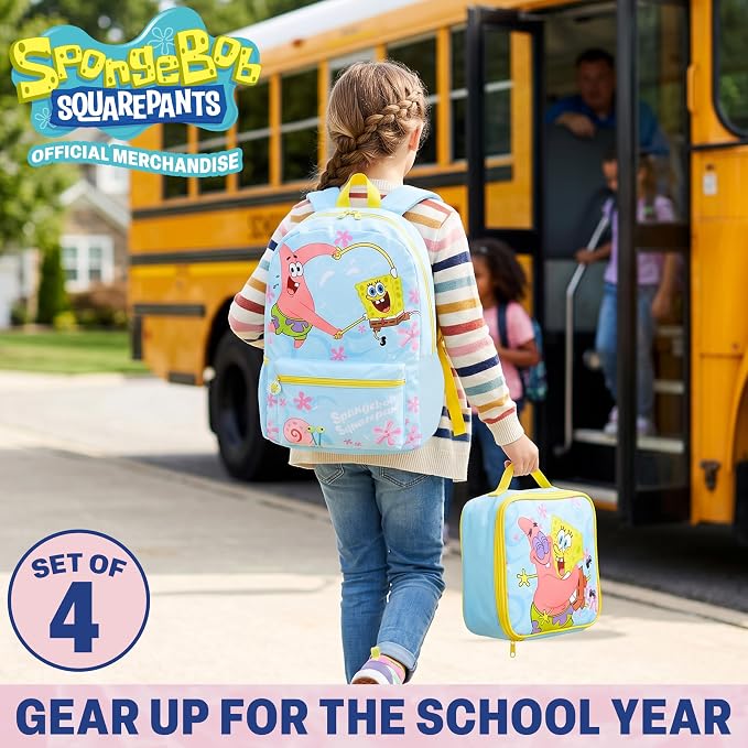 Get Trend SpongeBob SquarePants Kids Backpack 4 Piece Set for Boys, Girls | 18 Inch Bookbag with Insulated Lunch Bag, Zipped Pencil Case & BPA-Free Water Bottle, Back to School Gifts for Kids - Image 2