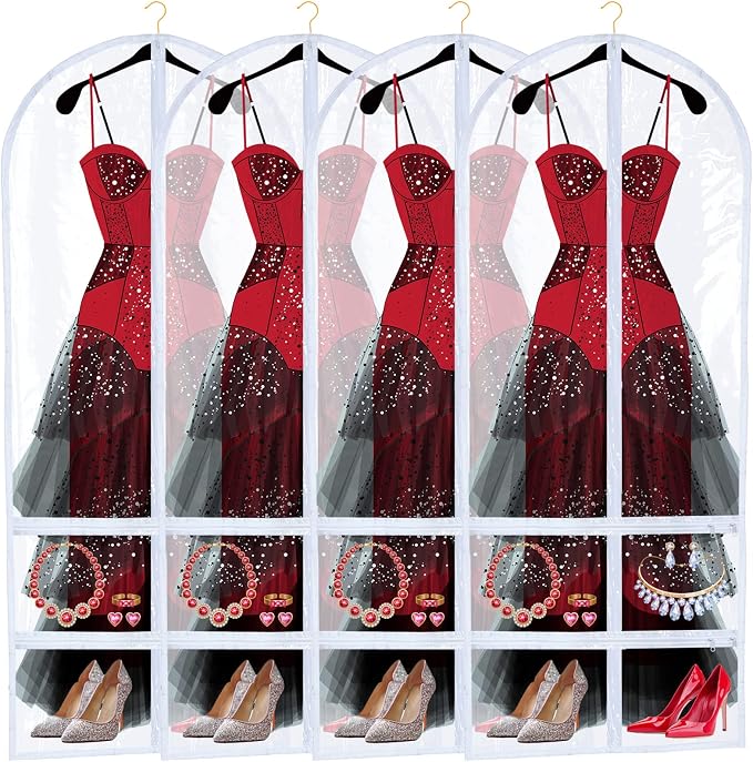 Sanwuta 4 Pcs Clear PVC Large Dance Garment Bags for Dancers Costume Long Garment Bag with 4 Zipper Pockets for Competitions(22.8 x 65 Inch,Clear) by Sanwuta
