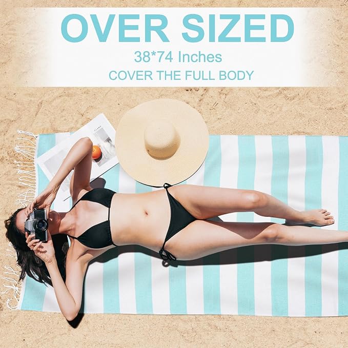 Genovega 6 Oversized Cotton Turkish Beach Bath Towel Set Bulk 74"x38" Extra Large Sand Free Quick Dry Swimming Camping Pool Clearance Towels Blanket Essentials Adult Multi Stripe - Image 3