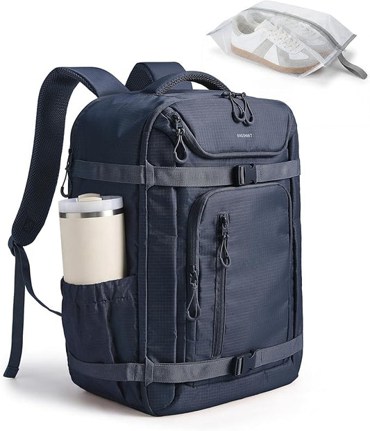 BAGSMART 35L Travel Backpack for Women & Men Fits 17-Inch Laptop, Airline Approved Carry On Backpack with Wet Pocket & Shoe Pouch, Water-Resistant Personal Item Travel Bag, Navy Blue by BAGSMART