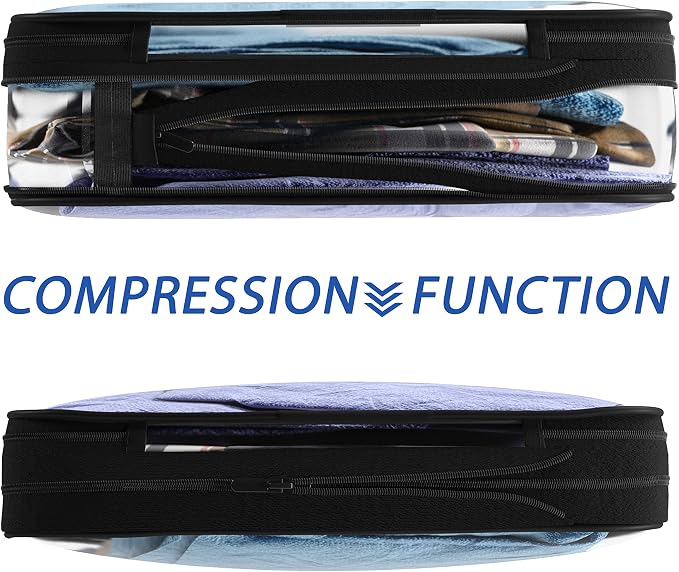 Clear Compression Packing Cubes 3 Set - Large See-Through Plastic Suitcase Bags for Travel - Luggage Compressable Organizers - Transparent PVC Collapsible Cosmetic Bag for Backpack Black - Image 4