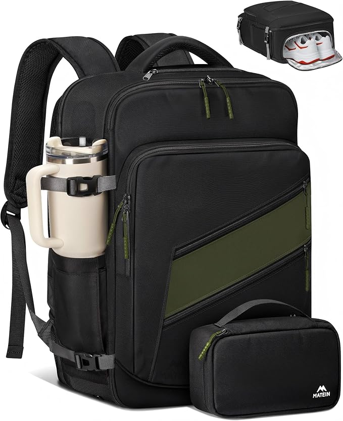 MATEIN Carryon Backpack with Tech Organizer, Frontier Personal Item Bag | Detachable Shoe Compartment, Airline Approved, 18×14×8 inch, 17 inch Travel Laptop Backpack, Weekender, Filght Essential by MATEIN
