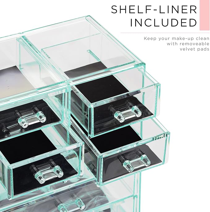 Sorbus Acrylic Makeup Organizer Set, 7-Drawer Vanity & Countertop Cosmetic Storage with Small & Wide Compartments, Teal Thrill Makeup Storage for Brushes, Jewelry – Holiday Gift for Women & Teens - Image 6