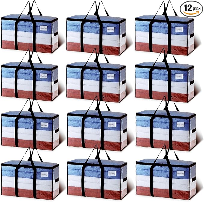 TAILI Extra Large Moving Bags, 12 Pack Clear Heavy Duty Totes For Storage with Visible Window, Wrap Around Handles, Storage Bags for Space Saving, Alternative to Moving Boxes by TAILI