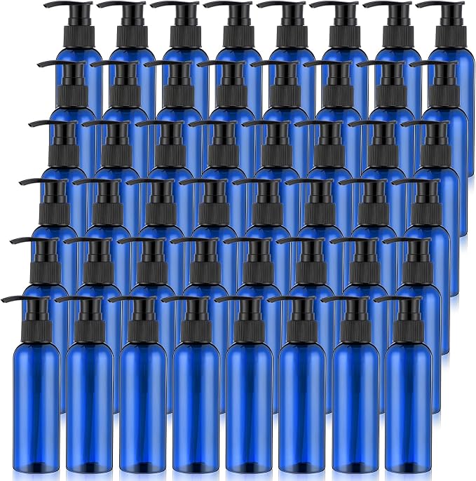 Nuenen 48 Pcs Refillable Empty Lotion Bottles 4oz/120ml Plastic Pump Bottles Conditioner Shampoo Dispenser Leak Proof Pump Container for Body Wash, Creams, Liquid Soap(Black and Blue) by Nuenen