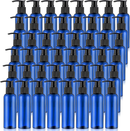 Nuenen 48 Pcs Refillable Empty Lotion Bottles 4oz/120ml Plastic Pump Bottles Conditioner Shampoo Dispenser Leak Proof Pump Container for Body Wash, Creams, Liquid Soap(Black and Blue) by Nuenen