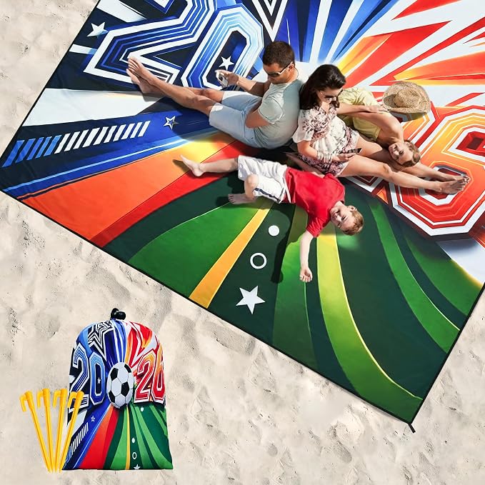 HIHOHO Soccer Blanket Waterproof Sandproof Beach Mat for 1-4 Adults Soccer Fans Quick Drying Durable Outdoor Picnic Mat Gift for Sports Event Travel Beach (Soccer Blanket 2026, 79"×83"(4 Person)) - Image 6