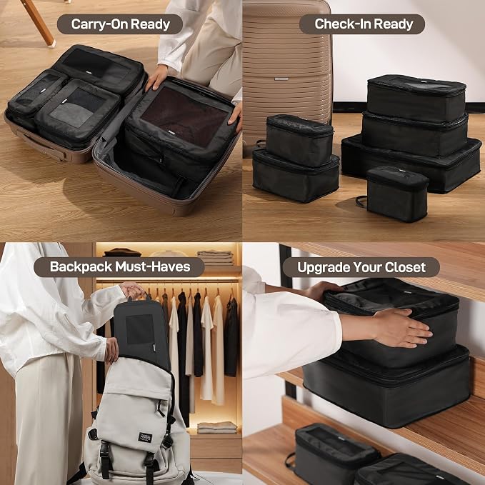 EPICKA TripCozy Compression Packing Cubes - 4 Set Durable Travel Organizer Bags with Mesh Top, Expandable Travel Accessories for Carry on, Luggage, Suitcase, Backpack (Dark Grey) - Image 6