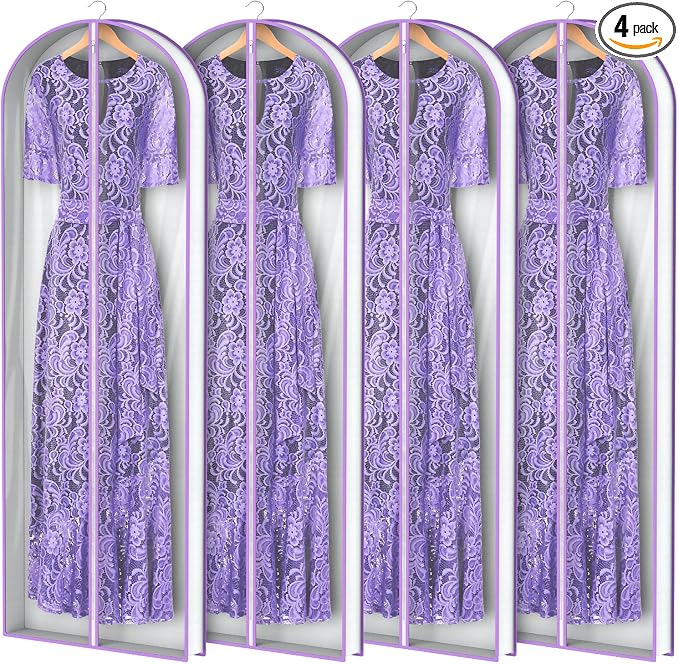 Zilink 72” Clear Garment Bags for Long Dresses Wedding Dress Bags for Gowns Long with 3" Gussted Dress Storage Bags Hanging for Long Evening Dresses, Winter Fur Coat, Prom Dresses, 4-Pack by Zilink