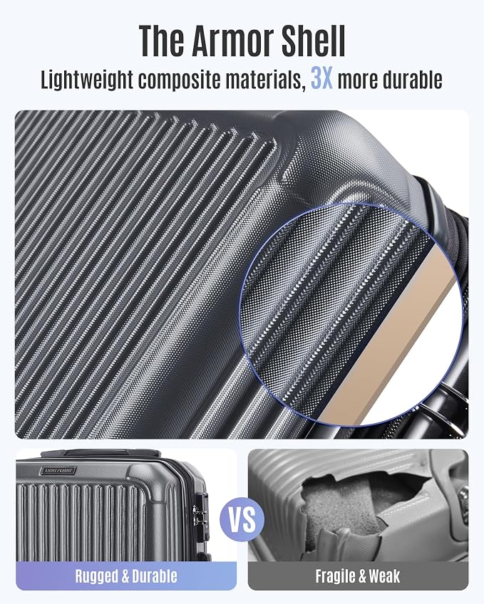 LIGHT FLIGHT Carry On Luggage 22x14x9 Airline Approved, Glacier Gray | 22x14x9 Airline Approved, Hard Shell with Wheels, Expandable Hardside, TSA Lock, Lightweight - Image 4