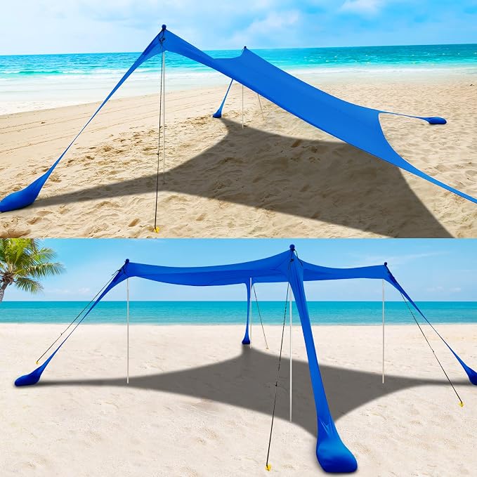 COMMOUDS Beach Tent Sun Shelter - UPF50+ Pop Up Beach Canopy with Sandbags & Sand Shovel & Windproof Poles, Portable Sun Shade for Beach, Camping, Picnics, Backyard - Image 7