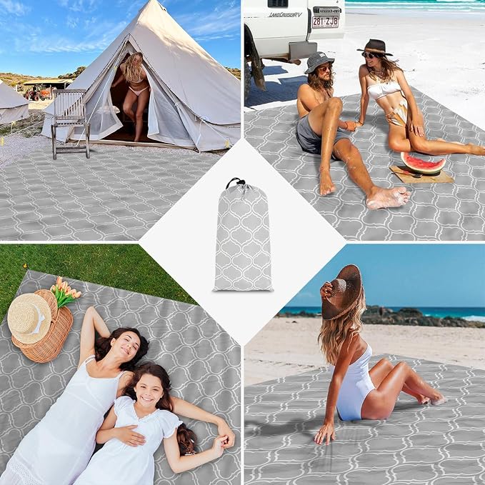 Waterproof Sandproof Beach Blanket, 78"×86" Large Beach Mat for 1-4 Adults, Foldable Lightweight Polyester Outdoor Picnic Blanket with 4 Stakes & 4 Corner Pockets for Travel, Camping, Hiking - Image 6