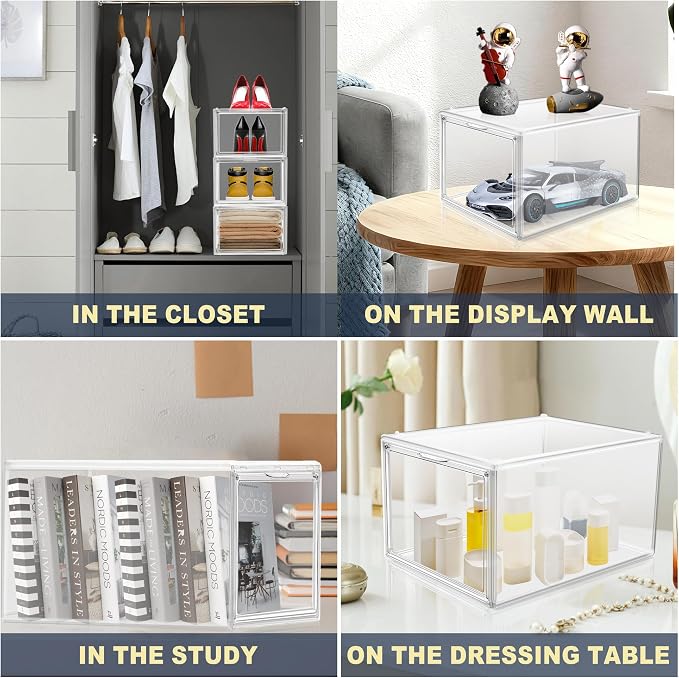 1 Pack Clear Shoe Boxes with Acrylic Drop Front Magnetic Door, Stackable Size 12 Shoe Organizer for Sneaker Collection, Space-Saving Plastic Shoe Storage Box for Closet, Entryway, Bedroom - Image 6