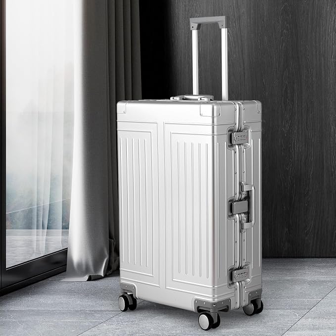 All Aluminum Magnesium Luggage 28inch，Cut from Whole Aluminum Sheet（3rd Generation，Premium Magnesium Metal zipperless suitcase ） (silvery, 28inch) - Image 5