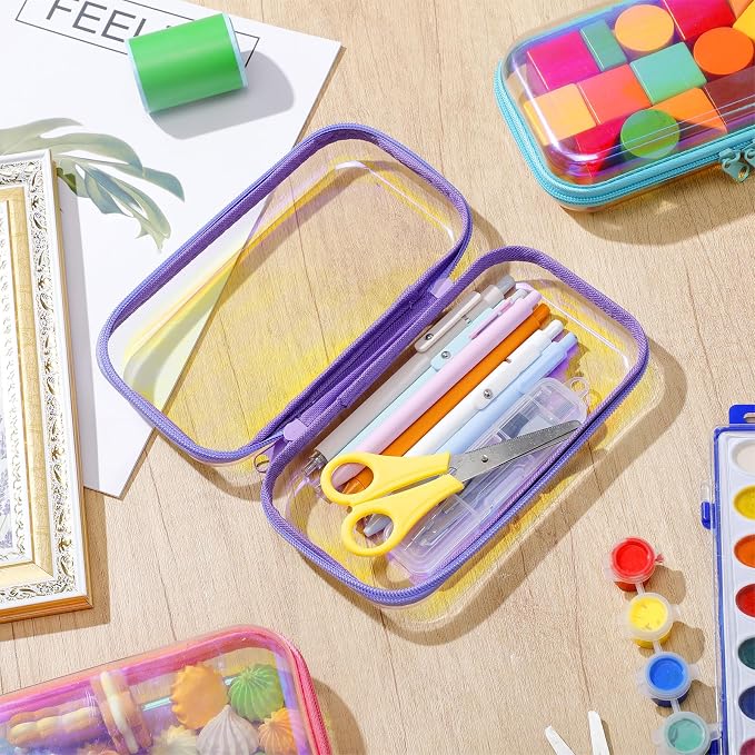 Sanwuta 6 Pcs Clear Hard Zipper Case Plastic Zipper Pouches Transparent Makeup Bag Pencil Case Pouches Toiletry Diaper Bag for Travel Toy Storage Organizer Bins(Holographic,7.48 x 3.94 x 2 Inch) - Image 6