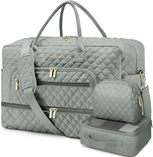 Large Women Travel Duffle Bag, Weekender Bags for Women with Shoe Compartment, Carry on Overnight Bag with Toiletry Bag, Gym Duffel Bag with Wet Pocket, Hospital Bags for Labor and Delivery 3 PCS Set by LUOCIP