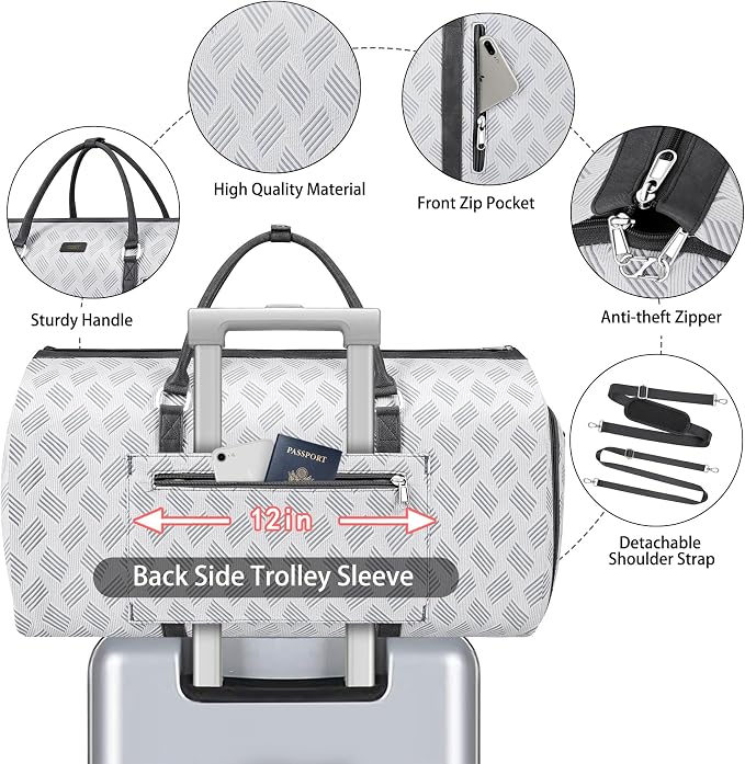 Convertible Garment Duffel Bag for Travel - Carry On Garment Bags With Toiletry Bag Large Weekender Bag for Men Women 2 in 1 Hanging Suitcase Suit Travel Duffel Overnight Bags 4pcs Set - Image 4