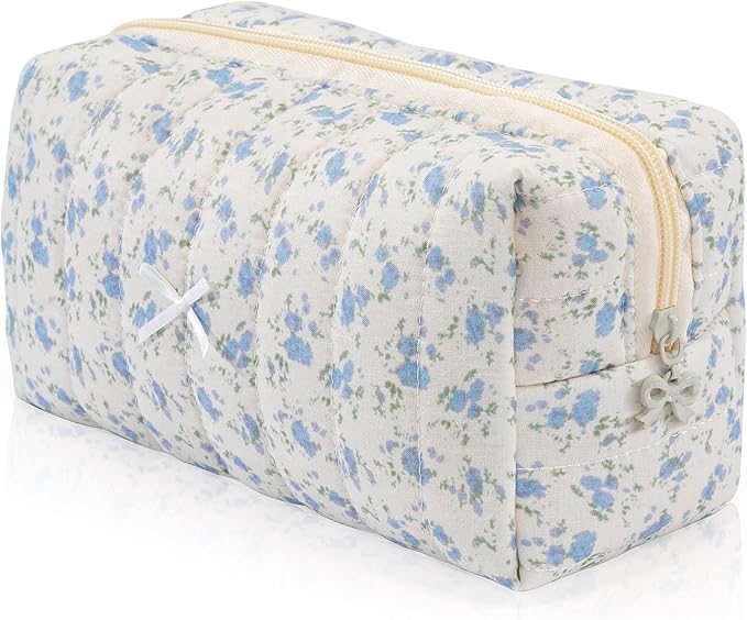 Makeup Bag Travel Toiletry Bag for Women, Small Cosmetic Bags Aesthetic Organizer Quilted Cotton Makeup Pouch&Purse Emergency Bag Floral Pencil Case Accessory Bag, Watercolor Flower by Unknown