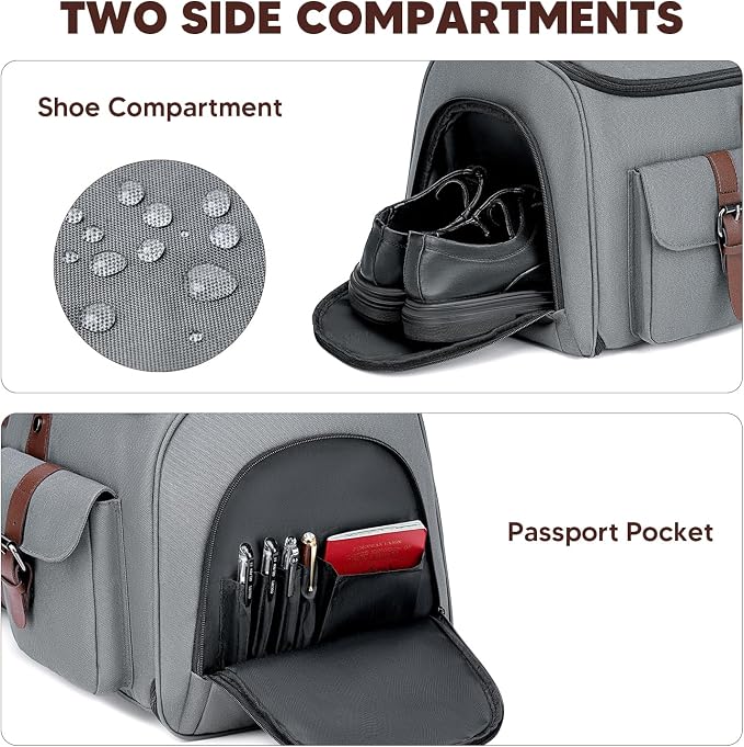 Carry on Garment Bag,Vessgra 2 in 1 Duffle Bag for Travel 58L Garment Bags for Travel Scratch-Resistant Oxford Duffel Bag for Men with Inner Dry/Wet Compartment, Bussiness Weekender Trip,Grey - Image 5