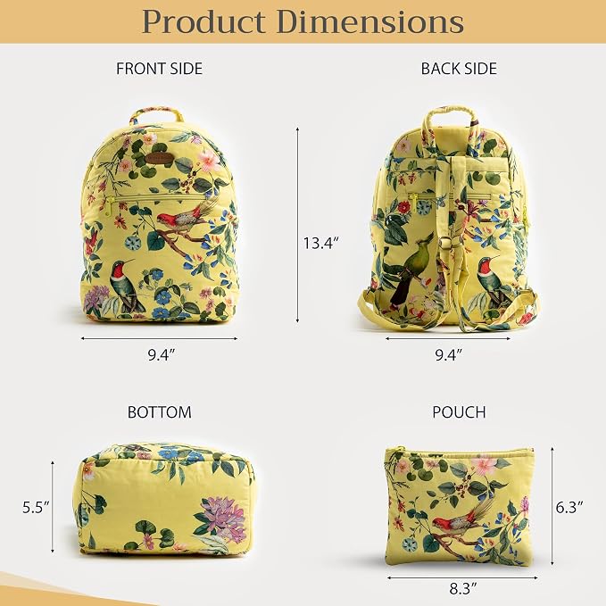 Maison d' Hermine Backpack for Women Men Cotton Shoulder Multipurpose Rucksack with Small Pouch Lightweight Multi Pocket Bag for Travel Work Beach Perfect for Spring Summer (Eden - Yellow) - Image 5