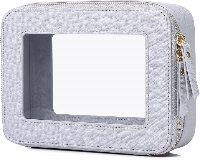 Pinkmik Clear Makeup Bag for Women Waterproof Travel Cosmetics and Toiletries Case Portable Makeup Oaganizer Bag Clear Car Bag with Zipper (Gray, M) by Pinkmik