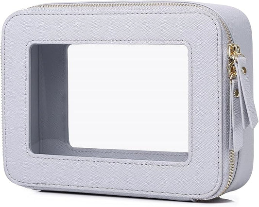 Pinkmik Clear Makeup Bag for Women Waterproof Travel Cosmetics and Toiletries Case Portable Makeup Oaganizer Bag Clear Car Bag with Zipper (Gray, M) by Pinkmik