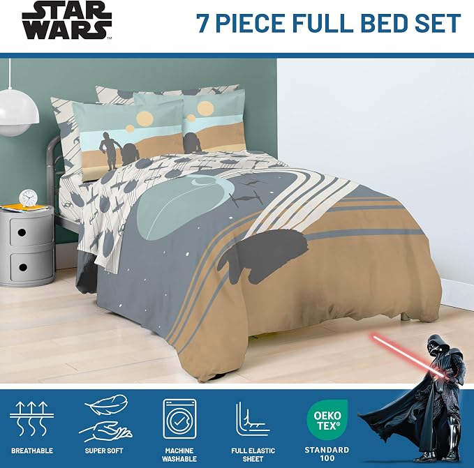 Star Wars Full Comforter Set 7 Piece Soft Bedding for Boys, Multi | Bed in a Bag, Comforter Sheets Shams Pillowcases, Official Product, Soft Microfiber, Machine Washable, Boys Gift - Image 4