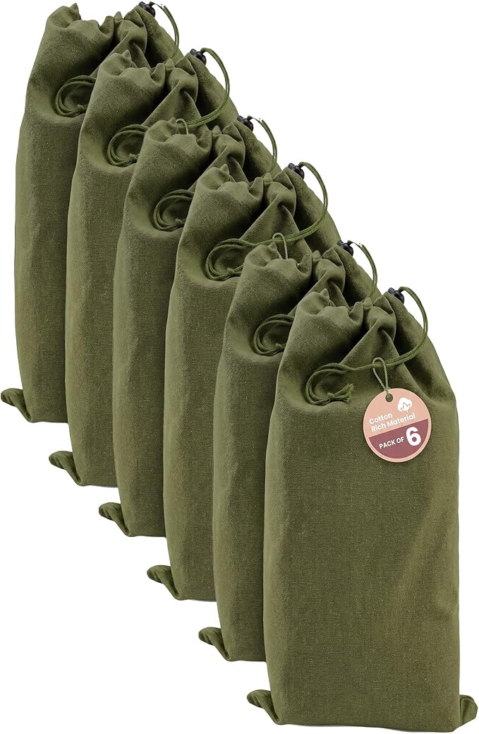 LFH Cotton Shoe Storage Bags with Drawstring, Breathable Dustproof Reusable Shoe Organizer for Travel, Gym, Dorm, Hotel, Machine Washable Easy Carry 8"x17" (Pack of 6), Military Green by LFHHomePrivateLimited