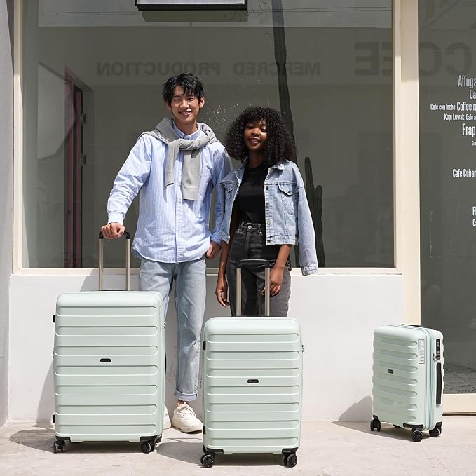 GinzaTravel PP material 3-piece expandable luggage sets with Spinner Wheels， Suitcase with TSA Lock，Large Luggage for Family Travel carry on 20/24/28，Azure water color - Image 8