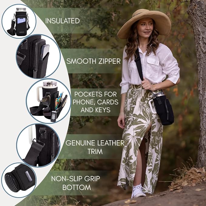 Water Bottle Sling Bag Crossbody Water Bottle Holder with Strap & Phone Pocket Insulated Carrier for Stanley & Hydro Flask up to 40oz Travel & Walking Companion - Image 5