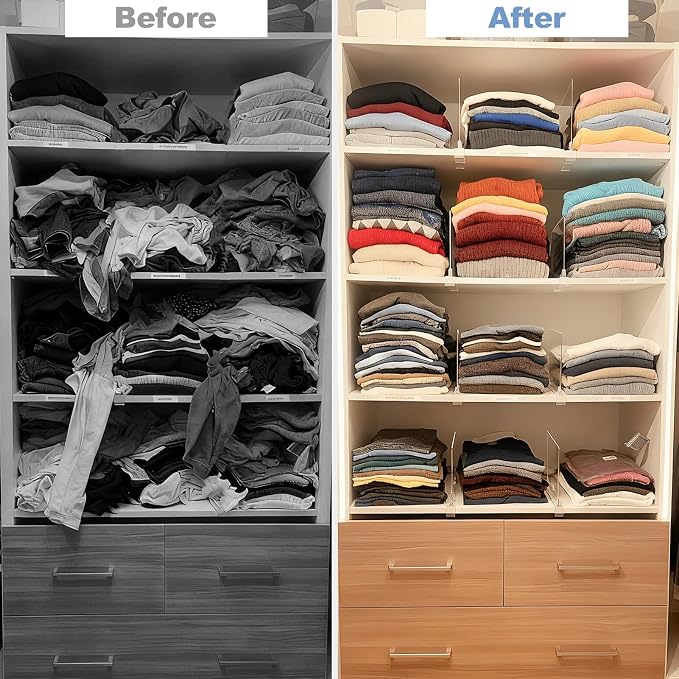 Purse Organizer for Closet Shelf Dividers: 12-Pack Adjustable Clear Acrylic Bag Storage Organizer for Handbags, Sweaters, Towels, Jeans and Shoes on Wood Shelves - Image 5