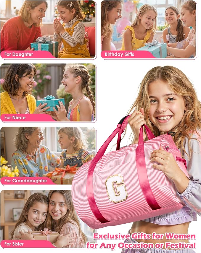 Dance Recital Gifts, Girls Travel Duffle Bag, Kids Initial Overnight Bags with Shoe Compartment, Personalized Weekend Bag with Makeup Pouch, 9 Year Old Girl Birthday Gift (Letter G) - Image 3