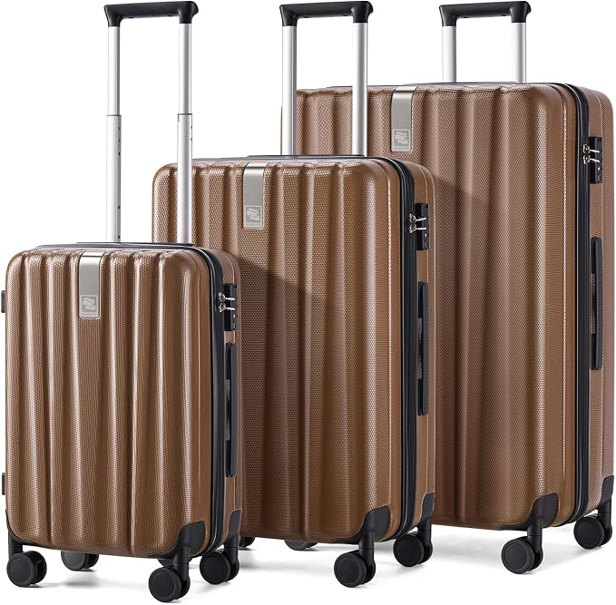 Hanke Luggage Sets 3 piece Carry On Luggage with Wheels PC Hard Shell Suitcases Lightweight Checked Tsa Luggage Extra Large Travel Suitcase Woman Men 20/24/29 Inch （Brown） by Hanke