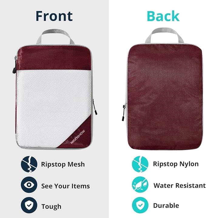 NICOSHOW 3 Set Compression Packing Cubes for Travel - Compressible, Lightweight, and Space-Saving Packing Cubes, Travel Essentials for Women, Wine - Image 5