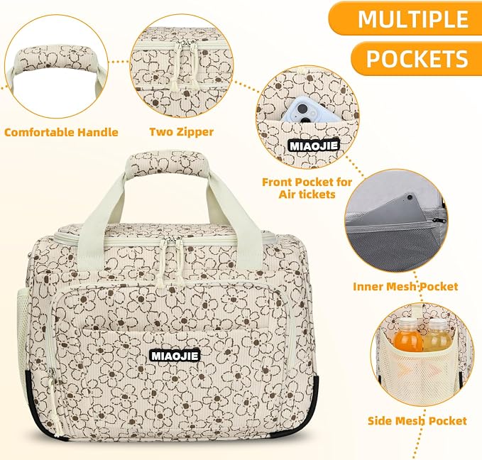 Underseat Carry On Luggage Lightweight Travel Tote Weekender Bag Overnight Duffle Bag for Travel, Travel Essentials Personal Item Travel Bag for Women, Corduroy Small Flower-16Inch - Image 2