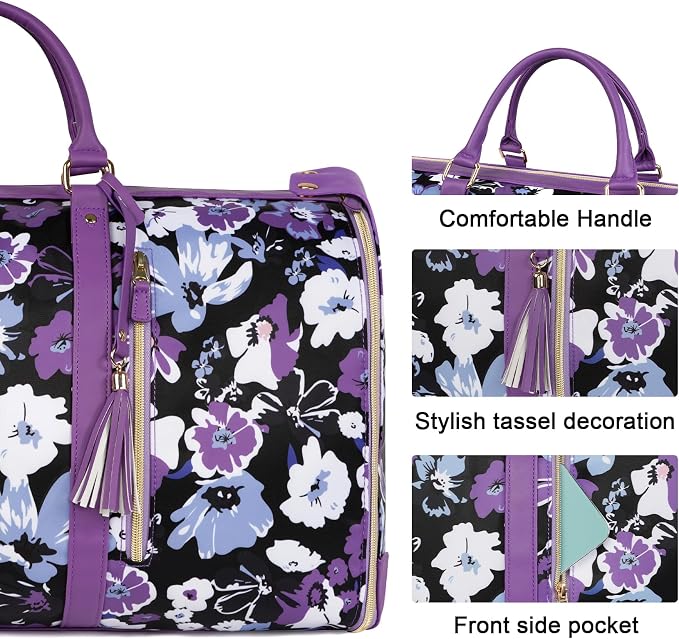 Carry On Garment Bag for Women, Convertible Garment Bag for Travel with Shoe Pouch, Water Resistant Travel Duffel Bag, 2 in 1 Hanging Suitcase Suit Travel Bags Weekender Bag, Floral - Image 5