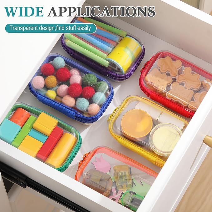 Sanwuta 6 Pcs Clear Hard Zipper Case Plastic Zipper Pouches Transparent Makeup Bag Pencil Case Pouches Toiletry Diaper Bag for Travel Toy Storage Organizer Bins - Image 5