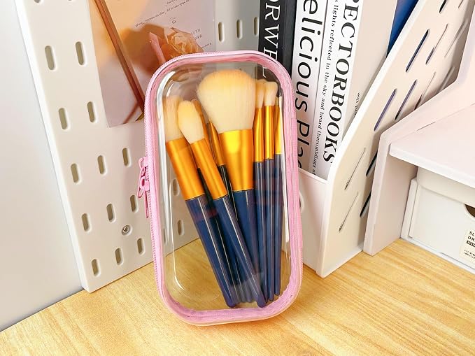 3PCS Clear Hard Shell Zipper Case 13.8 * 11.8 * 2 IN (Pink) | Transparent shell for easy item access. Works as cosmetic bag, toy pouch, diaper organizer and pencil case. - Image 7