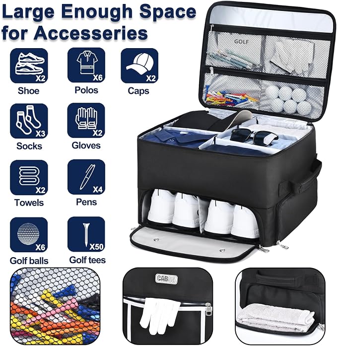 CAB55 Golf Trunk Organizer with 4 Wheels, 2 Layer Waterproof Car Golf Organizer with Separate Ventilated Compartment for 2 Pair Shoes, Golf Trunk Storage for Clothes, Accessories, Golf Gifts - Image 4