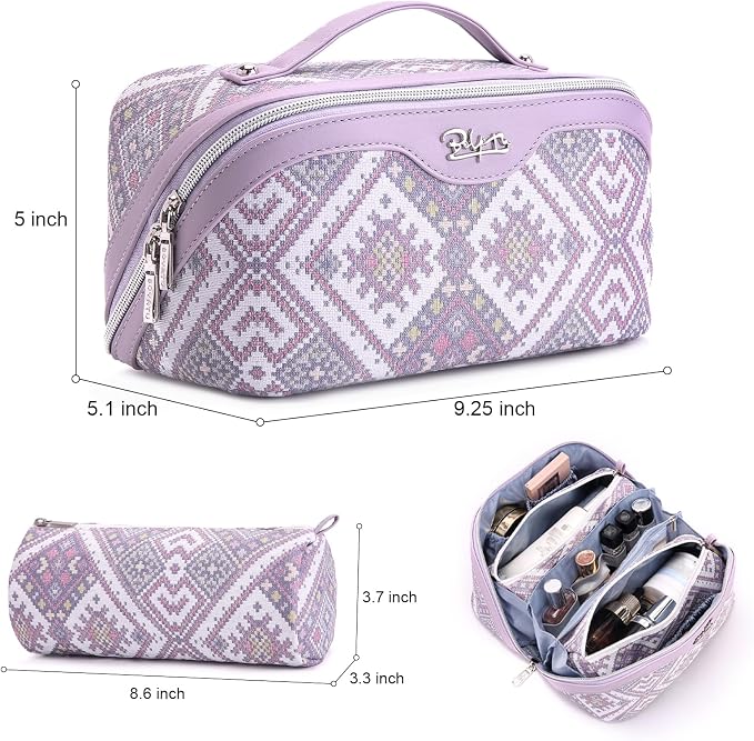 BOYATU Travel Makeup Bag Organizer: Boho Large Capacity Cosmetic Bag Sets | 3Pcs Waterproof Leather Toiletry Bags | 180°Open Flat Make up Case with Compartments | Western Travel Essentials for Women - Image 2