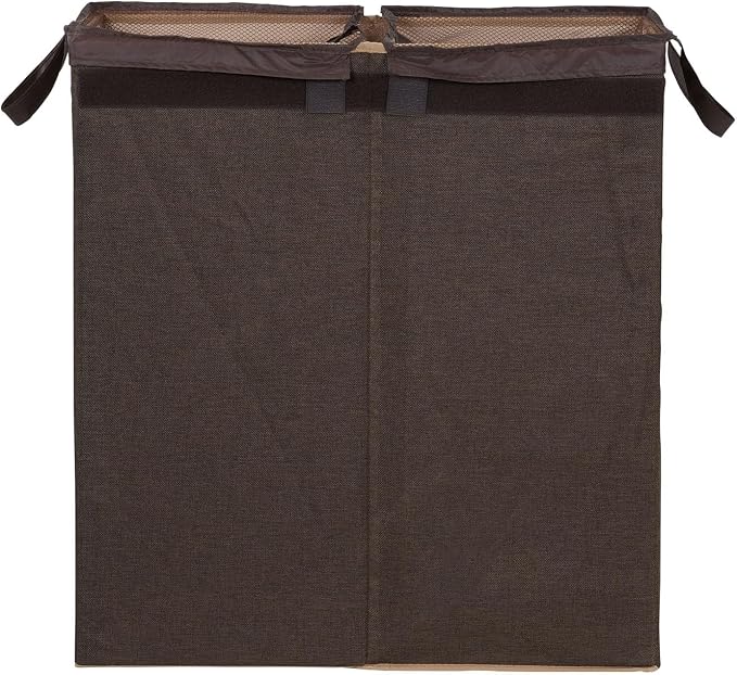 Household Essentials Collapsible Double Laundry Hamper with Lid, Two Compartments and Removable Liner Bags, Brown Finish - Image 8