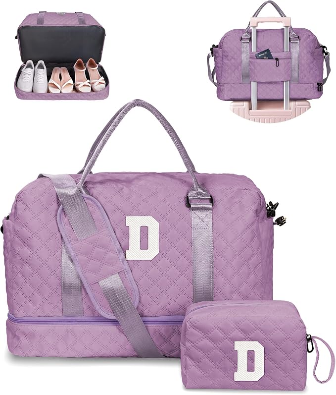 Unique Gifts for Her-Overnight Bags for Women, Personalized Weekender Bag, Monogram Travel Bag for Women with Trolley Sleeve & Wet Pocket, Letter Travel Bag with Makeup Bag (Letter D) by Vogewood