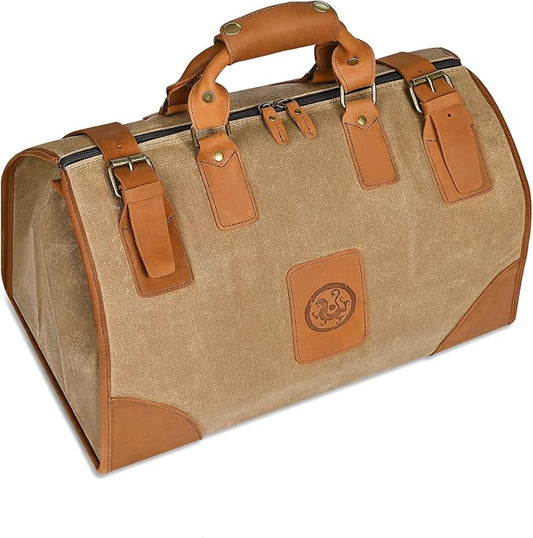Water Resistant Canvas + Leather Travel Luggage Tote Duffle Gym Suitcase Weekender Overnight Bag For Men Male FB8151 (A-Brown) by Handadsume