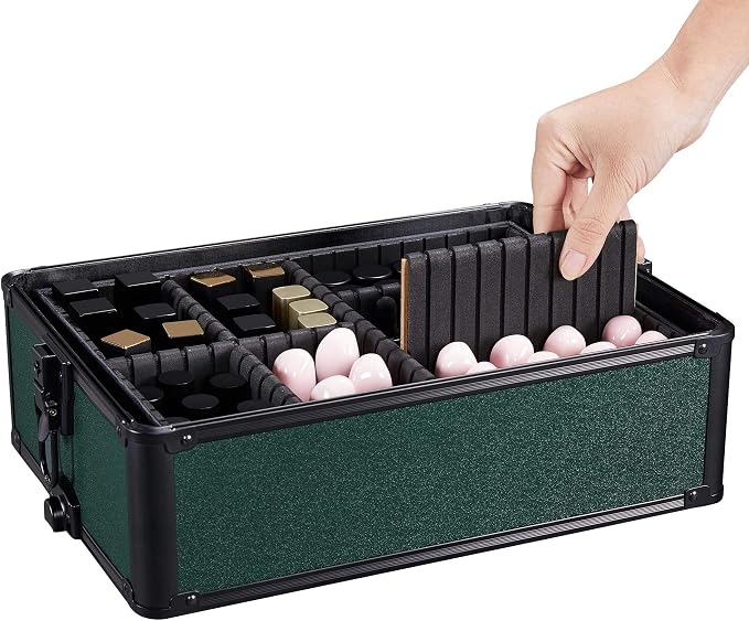 Yaheetech 4 in 1 Rolling Makeup Train Case, Lockable Green Cosmetology Cart | Aluminum-framed cosmetology trolley on swivel wheels, with stackable accordion trays keeping nail & makeup supplies organized - Image 7