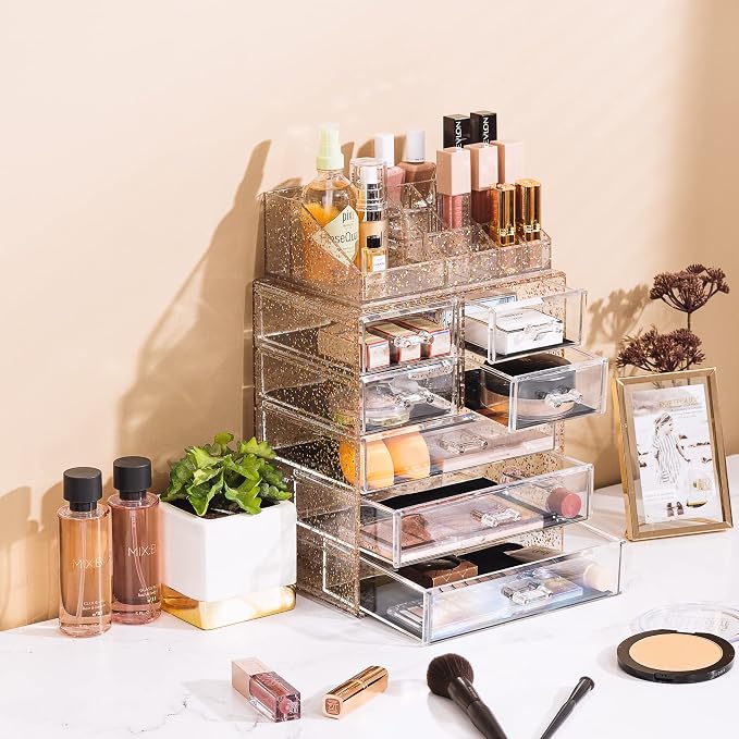Sorbus Acrylic Makeup Organizer Set, 7-Drawer Vanity & Countertop Cosmetic Storage with Small & Wide Compartments, Glitter Makeup Storage for Brushes, Jewelry – Holiday Gift for Women & Teens - Image 5