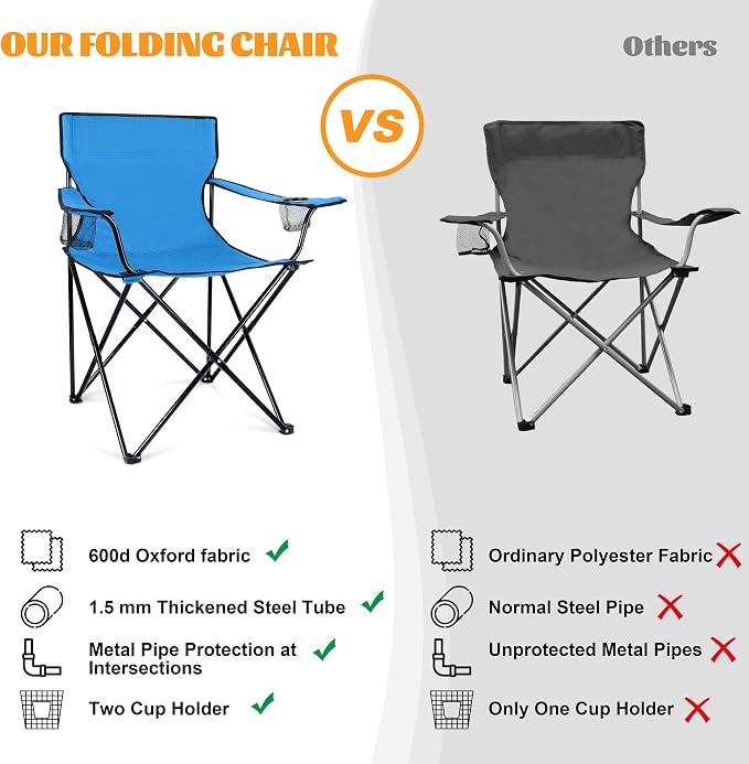 HaSteeL Camping Chairs 4 Pack, Oversized Folding Chair with Cup Holders for Adults, Portable Chair & Carry Bag for Outdoor Backyard, Beach, Lawn, Patio, Picnic, Fishing, Oxford Fabric & Heavy Duty - Image 6