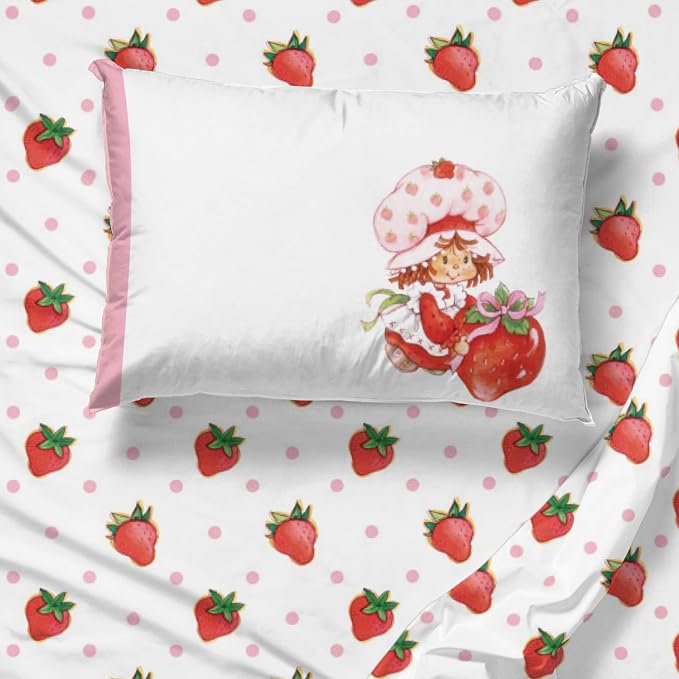 Strawberry Shortcake Toddler Comforter Set 4 Piece Kids Bedding, Pink | Bed in a Bag, Comforter Sheets Pillowcase, Official Brand, Soft Microfiber, Machine Washable, Easy Care, Girls Gift - Image 3