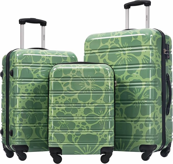 Merax Luggage Sets 3 Piece, Hardside Suitcase Set with Spinner Wheels | Lightweight Printing Luggage Carry on,20+24+28 IN,Green by Merax