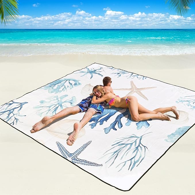WIWIGO Beach Blanket Waterproof Sandproof Beach Mat 79" X 83"/10'x9'for 2-8 Adults Quick Drying Outdoor Picnic Mat Beach Accessories for Travel, Camping, Hiking by WIWIGO